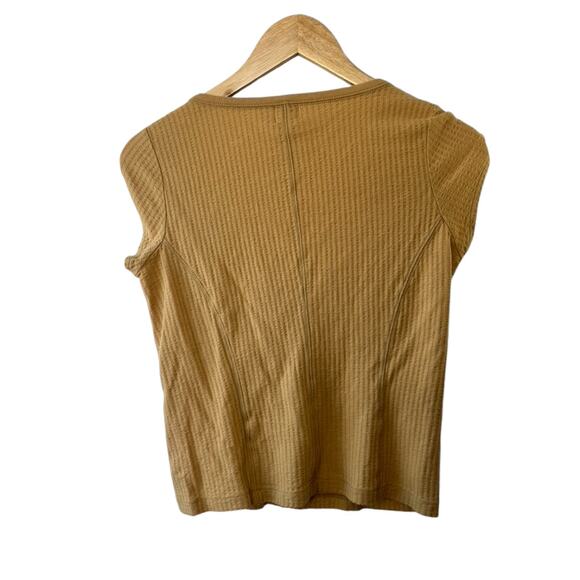 Calvin Klein Y2K Tan Cap Sleeve Ribbed Scoop Neck Top Sz Large Buckle Sleeves - Picture 8 of 10